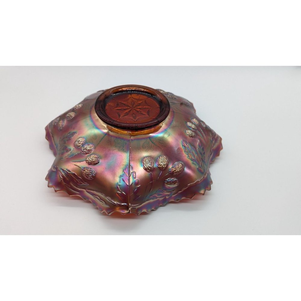Fenton Amberina Peacock and Grape Bowl Carnival Glass Vintage Amberina Ruby Red - Picture 10 of 16